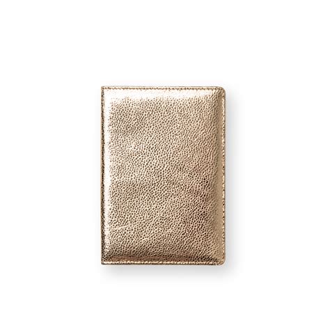 Gold Metallic Leather Passport Holder .